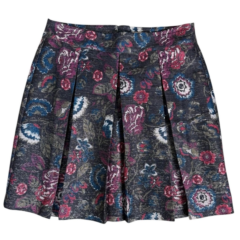 LOFT Outlet Silver Toned Metallic Pleated Floral Tapestry A-line Skirt Size 8